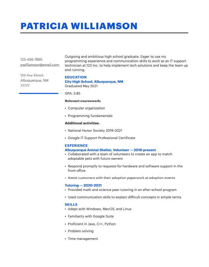 Sample student resume.